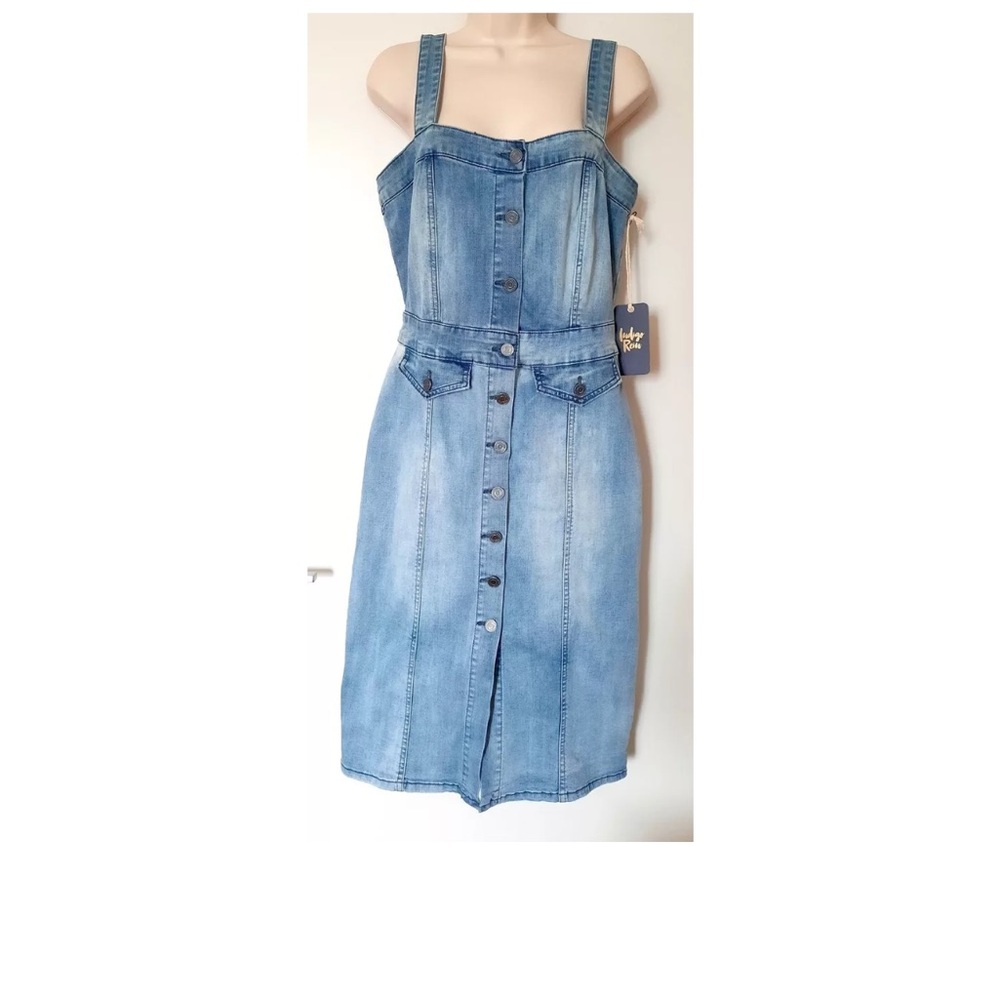 Indigo Rein Blue Jean Jumper Wash Denim Dress Button Up Size Small